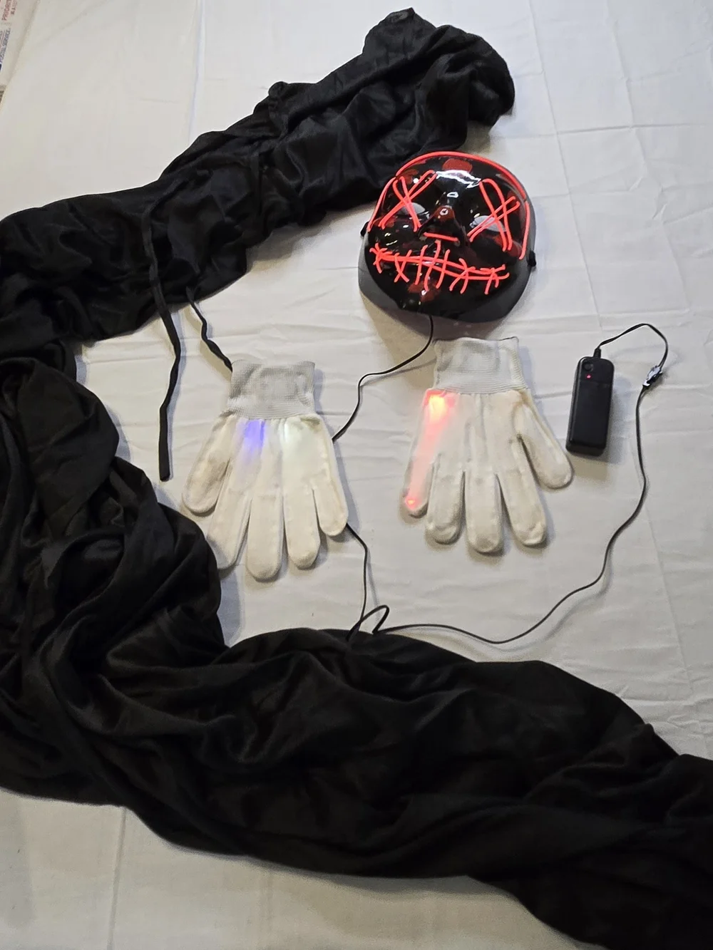 Brightown Light-Up Halloween Costume 🎃 LED Mask + Gloves + Black Hooded Cloak
